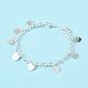 304 Stainless Steel Flat Round Charm Bracelets with Cable Chains for Women BJEW-G669-25S-2