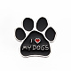 合金エナメルブローチ  エナメルピン  真鍮製バタフライクラッチ付き  私は私の犬を愛しているという言葉で犬の足跡  カドミウムフリー＆ニッケルフリー＆鉛フリー  プラチナ  ブラック  1x1インチ（24.5x25mm）  ピン：1mm JEWB-S011-095-NR-1
