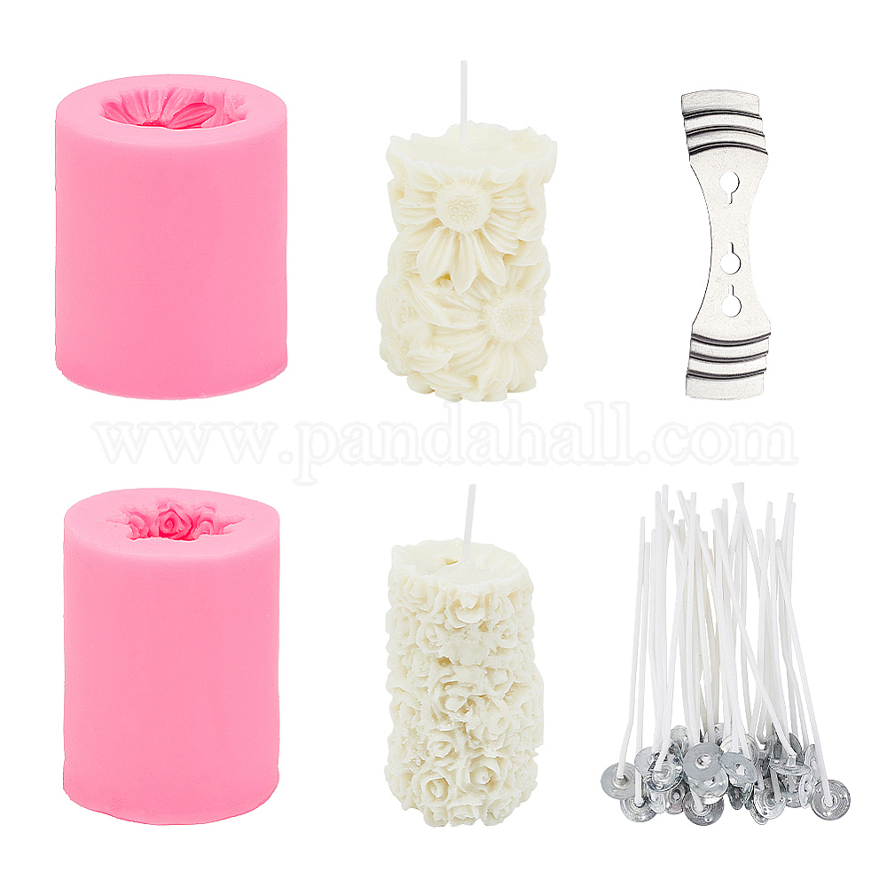 Shop PH PandaHall 2 Pack 3D Flower Candle Molds Sunflower Rose Flower Silicone Molds with Wicks