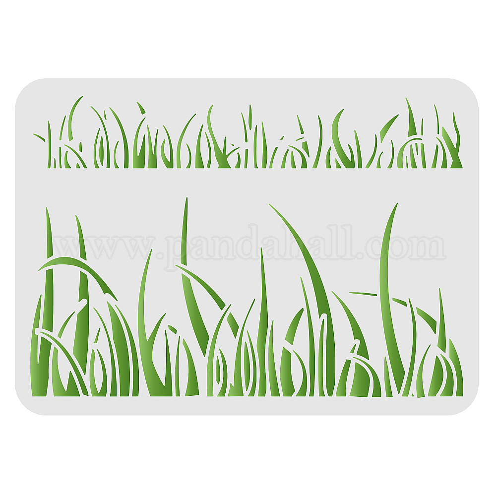 Wholesale FINGERINSPIRE Grass Stencils 29.7x21cm Reusable Blade Grass