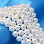Runde Schale Perle Perle Stränge, weiß, 6 mm, Bohrung: 0.8 mm, ca. 60 Stk. / Strang, 15.74 Zoll