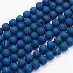 Chapelets de perles en agate druzy naturelle électrolytique, teinte, ronde, mat, bleu plaqué, 10mm, Trou: 1mm, Environ 38 pcs/chapelet, 15.7 pouce (40 cm)