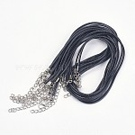 Noir imitation cordon en cuir fabrication de collier, couleur platine fermoir de fer et une chaîne réglable, environ 2 mm d'épaisseur, 17 pouce