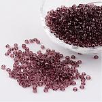 8/0 perles de rocaille en verre, transparent , ronde, rouge violet pâle, 3mm, Trou: 1mm, environ 1097 pcs/50 g