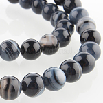 Chapelets de perles rondes en pierre d'agate naturelle, teinte, noir, 8mm, Trou: 1mm, Environ 49 pcs/chapelet, 14.96 pouce