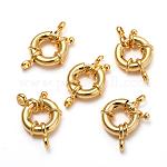 Rack Plating Brass Spring Clasps, Real 18K Gold Plated, 13x5mm, Hole: 2mm
