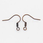 Red Copper Brass Earring Hooks, with Horizontal Loop, Nickel Free, 17mm, Hole: 1.5mm, Pin: 0.7mm