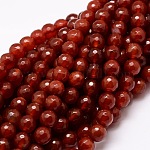 Chapelets de perles rondes à facettes en agate naturelle teintée, rouge foncé, 10mm, Trou: 1mm, Environ 38 pcs/chapelet, 14.5 pouce