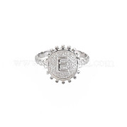 304 anillo redondo plano de acero inoxidable con letra inicial abierta para hombres y mujeres RJEW-S405-246P-E