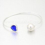 Nickel Free Silver Color Plated Brass Glass Cuff Bangles BJEW-J163-02S
