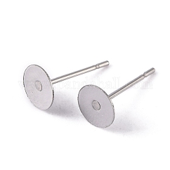 Boucles d'oreilles à tige rondes plates en acier inoxydable 304 résistant au ternissement, boucle d'oreille cabochon sertissage, couleur inoxydable, 12x6mm, pin: 0.7 mm