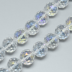 Fili di perle di vetro placcato, ab colore placcato, sfaccettato, tondo, chiaro, 17~18x17~18mm, Foro: 2 mm, circa 30pcs/filo, 22.8 pollice