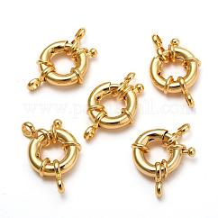 Accumuler laitonnage fermoirs à ressort, véritable 18k plaqué or, 13x5mm, Trou: 2mm