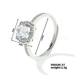 Bague solitaire unisexe tendance en laiton avec micro pavé de zircone cubique transparente, anneaux réglables, platine, diamètre intérieur: 19 mm