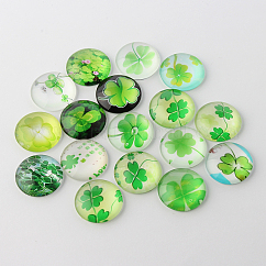 Un demi rond / dôme quatre feuilles cabochons de verre de trèfle, couleur mixte, 12x4mm