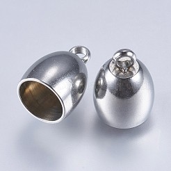 変色しにくい201ステンレススチールコードエンド  エンドキャップ  ステンレス鋼色  12.5x9mm  穴：2mm  内径：7mm&nbsp;STAS-F145-02P-12.5x9mm