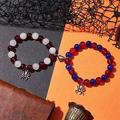 2 Stück 10 mm runde Stretch-Armband-Sets aus natürlicher weißer Jade&nbsp;BJEW-JB10325-05