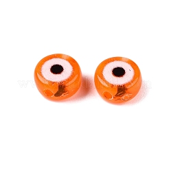 透明なアクリルビーズ  ナザールボンジュウ模様とフラットラウンド  サンゴ  7x4mm  穴：1.5mm&nbsp;LS-TACR-G045-01J