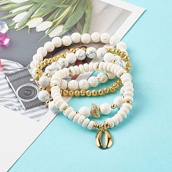 Braccialetti elastici con charm in zirconia cubica a forma di conchiglia per donne adolescenti&nbsp;BJEW-JB06850-02