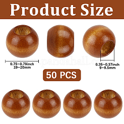 スプレー塗装されたヨーロッパ風木製ビーズ50個  ラウンド  大穴ビーズ  サドルブラウン  19~20mm  穴：9~9.5mm&nbsp;WOOD-PA0001-78A