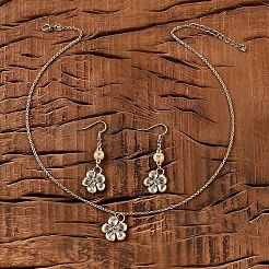 Ohrringe und Halsketten-Sets aus Zinklegierung mit Imitationsperlen in Blumenform für Damen&nbsp;WG42FFC-03