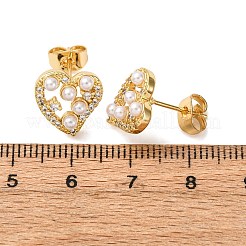 Серьги-гвоздики в форме сердца из латуни с прозрачным фианитом и прозрачным фианитом EJEW-K267-39G