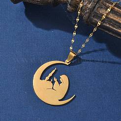201 ожерелье из нержавеющей стали с подвеской в виде луны и женщины для Рамадана и Ид Мубарак NJEW-D318-02G