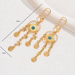 Экзотические винтажные латунные плоские круглые серьги-кольца SI2517