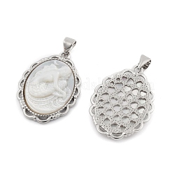 Pendentifs de sirène sculptés en coquillage blanc naturel&nbsp;KK-S506-03A-P