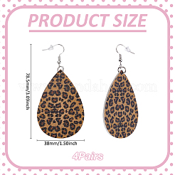 4 пара серег-капель из искусственной кожи с леопардовым принтом EJEW-UN0002-92B