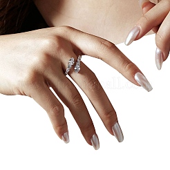 925 серебряное кольцо с родиевым покрытием и открытыми манжетами в виде змеи с фианитами RJEW-F150-76P