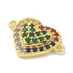 本物の 18k ゴールド メッキ 真鍮 マイクロ パヴェ キュービック ジルコニア コネクタ チャーム  カドミウムフリー＆ニッケルフリー＆鉛フリー  ハートリンク  カラフル  11x15.5x3mm  穴：1.1mm&nbsp;KK-L209-052G-02