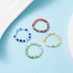 Stretch-Fingerring aus Glasperlen mit Würfel für Damen&nbsp;X-RJEW-JR00431