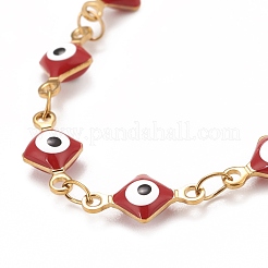 Losange en émail avec bracelet chaînes à maillons mauvais œil&nbsp;BJEW-P271-03G