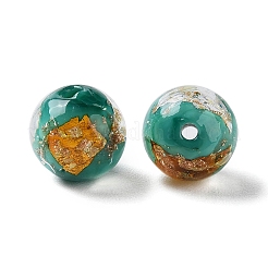手作りのゴールド＆シルバーの箔ランプワークビーズ  ラウンド  ダークシアン  12mm  約33個/連  14.5インチ&nbsp;GLAA-G107-07A-08