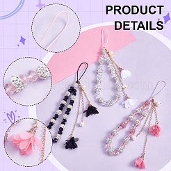 3 шт. 3-цветные ремешки для мобильного телефона со стразами из полимерной глины и стекла&nbsp;HJEW-PH01981