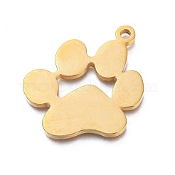 イオンプレーティング（IP）304ステンレスペンダント  手動研磨  犬の足跡  ゴールドカラー  31x24.5x1.8mm  穴：2mm&nbsp;X-STAS-L245-019A-G