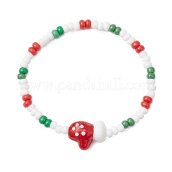 Braccialetti elastici natalizi con semi di vetro e perline di lampwork fatte a mano per le donne&nbsp;BJEW-MZ00197-01