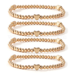 4 шт. круглый и сердечко латунный браслет из эластичной ленты с бусинами&nbsp;GV4770-1