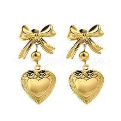 Серьги-гвоздики с бантом и сердцем из нержавеющей стали 304 EJEW-M065-03G