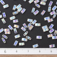 MIYUKIハーフティラビーズ  日本製シードビーズ  2の穴  （htl250)クリスタルab  5x2.3x1.9mm  穴：0.8mm  約250PCS /ボトル  10 G /ボトル&nbsp;SEED-JP0008-HTL250