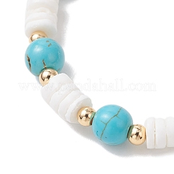 Эластичные браслеты для женщин из натуральных белых ракушек и синтетических бирюзовых бусин.&nbsp;BJEW-JB13477-02