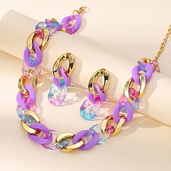 Комплекты из акриловых овальных цепочек с подвесками и серег-гвоздиков&nbsp;FS-WG6428C-01