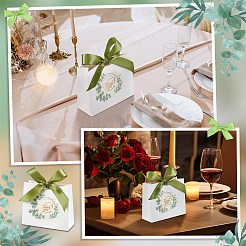 80 шт. подарочных бумажных пакетов с золотым тиснением и полиэстеровой лентой оливкового цвета&nbsp;CON-WA0001-05