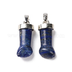 天然石ラピスラズリペンダント  figaハンドチャーム  プラチナトーンの真鍮パーツ  19~24x9~10x6mm  穴：4mm&nbsp;G-K322-01D-P-01