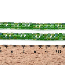 Ab色のメッキ透明ガラスビーズ連売り  フラットラウンド  ライムグリーン  6~6.5x3mm  穴：1~1.2mm  約111~119個/連  14.17~15.16''（36~38.5センチメートル）&nbsp;GLAA-T026-3x6mm-T08
