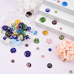 Плоские круглые ручной работы Millefiori бисер пряди LK-YW0001-09B