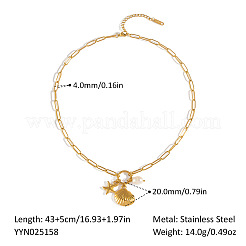 Женские кулоны из нержавеющей стали в форме ракушки с имитацией жемчуга в форме морской звезды QE7881