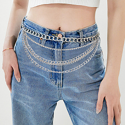 Железные кристаллы стразы многорядные витые цепочки на талию для женщин AJEW-WH20067-043P