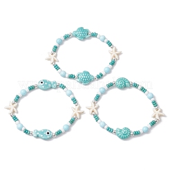 3 шт. синтетические бирюзовые и фарфоровые и окрашенные натуральные бусины говлита эластичные браслеты для женщин&nbsp;BJEW-JB11793